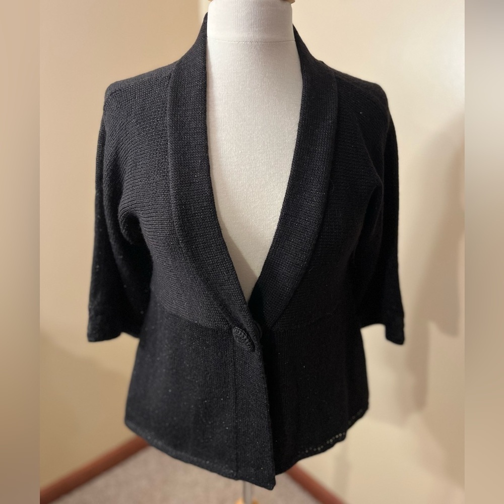 WHBM Black Sparkle Babydoll Sweater Sz M EUC